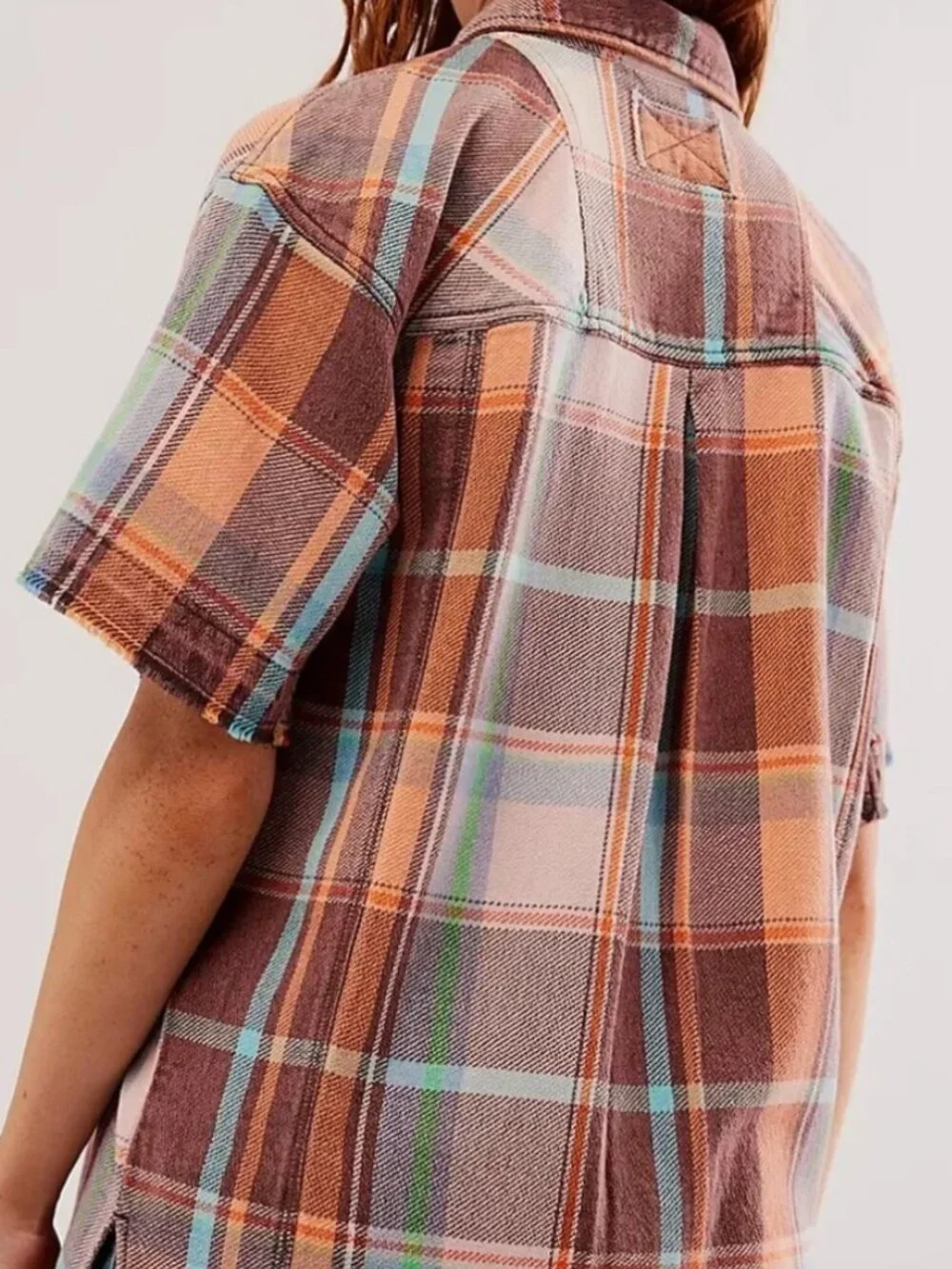 Free People We The Free Vintage Crush Plaid Shirt Brown Combo M NWOT Cotton - Picture 2 of 11